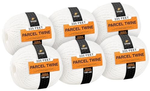 Spago per pacchi – Spago in poliestere da 60 m, extra forte, spesso, bianco, si lega facilmente e in modo sicuro, corda per imballaggio, corda intrecciata, per forniture artigianali e imballaggio,