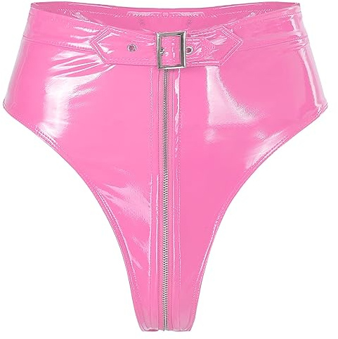 renvena Dam wetlook trosor hotpants hög midja bikinibyxor med dragkedja lackläder ouvert trosa string string glänsande trosor nattkläder