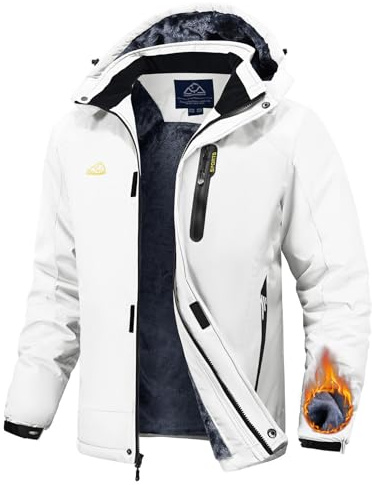 Rdruko Veste de ski pour homme - Veste d'hiver - Veste de snowboard - Doublure polaire chaude - Veste d'hiver imperméable - Veste fonctionnelle pour homme - Veste de randonnée avec capuche, Blanc., M