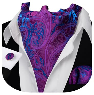 Barry.Wang Mens Cravat Tie Silk Ascot Paisley Scarf Self Ties Pocket Square Cufflinks Set Dress Wedding