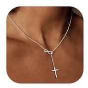 Dochais Collier Avec Croix Pour Femme,Collier En or 14 Carats,Pendentif Délicat Avec Croix Infini,Collier Ras Du Cou Simple Et Tendance Or/Argent (collier croix en argent)