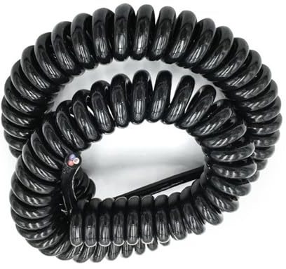 Spirale enroulée Câble électrique en spirale à ressort à 3 conducteurs 24 AWG 0,2 mm2, longueur de ligne 2,5 mètres, 5 mètres, 7,5 mètres, cordon d'alimentation noir Fil de tension(2.5 meters)