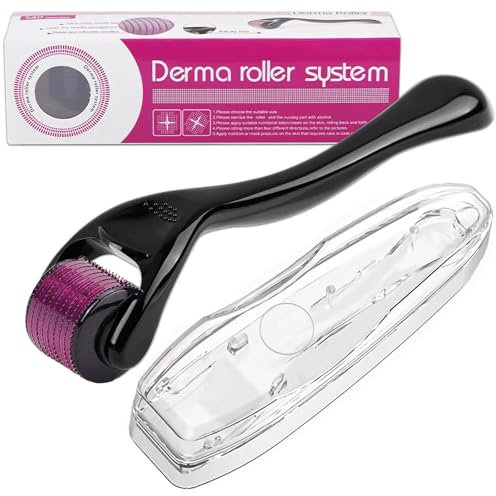 Dermaroller Mikronadelroller für Gesicht, 0,5 mm Nadel, 540 Mikronadelroller, Hautpflege für Falten, Dermaroller für Herren, mattschwarzer Bartroller, Bartroller, Haarwachstums-Set mit Etui für Männer
