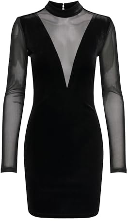 ONLY Onlsmooth L/S Mesh Mix Short Dress Jrs, Nero, M Donna