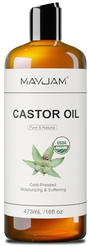 MAYJAM Organic Castor Oil 473ML, Pure Natural Cold & Fresh-Pressed, Promotes Hair, Eyebrow and Eyelash Growth, Carrier Oil for Nourish Skin