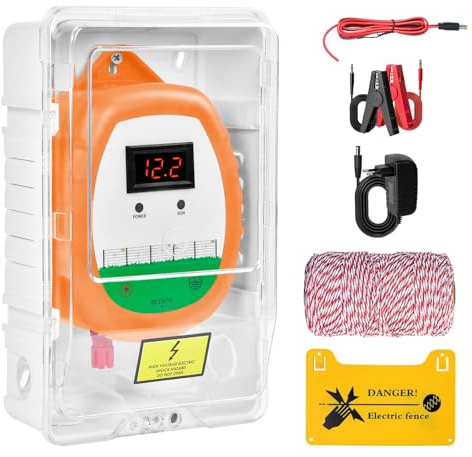 Pastor Eléctrico de 10 km Cercas Eléctrica Kit : 1x Electrificadores + 1x hilo canductores 200 m 2,2 mm² + 1x Estuche impermeable - Cerca Valla Eléctrica para Ganado, Caballos, Aves, Pastor (Naranja)