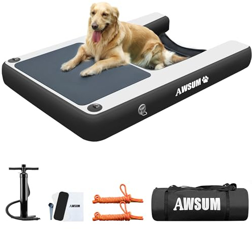 AWSUM XL Inflatable Dog Water Boat Ramp Dock Floating for Dogs Up to 240LBS On Water Float Ladder Steps for Lakes Easy Access Dog Pool Ramp