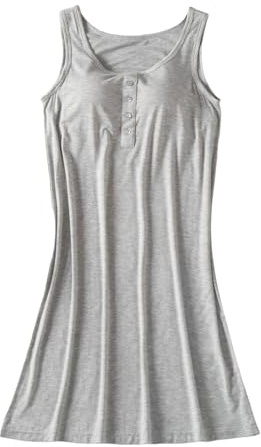 Chemise de nuit avec soutien-gorge intégré, vêtements de nuit sans manches, chemises de nuit décontractées amples et douces, gris, XL