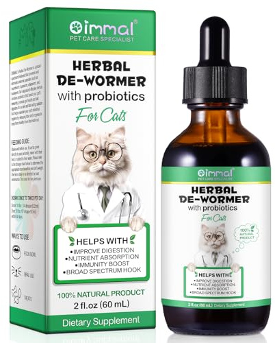 Traitement contre les vers pour chats - 60 ml - Vermifuge à base de plantes avec probitiques - Amélioration de la digestion, repousse l'immunité - Anti-parasites, ankylostomes à large bande - Sûr