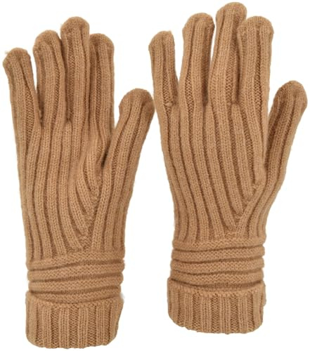 styleBREAKER Stickhandskar för kvinnor med ribbmönster | mjuka enfärgade finstickade handskar | elastiska, bekväma och varma | finns i många färger, Kamel, One size