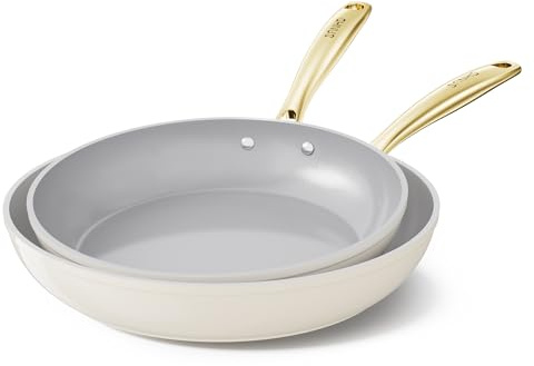 Sanho Ceramic NonStick Frying Pan, 10 & 12 Inch Frying Pans Skillet, Non Stick Egg Pan with Cool Touch PVD Handle for Induction, Dishwasher & Oven Safe, PTFE & PFOA Free, Non Toxic for Healthy Cooking