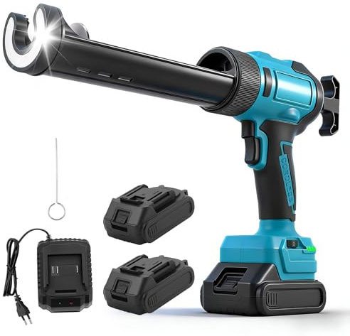 Ovshnrr Pistola per Silicone a Batteria, Pistola per Sigillante Elettrica 800N con 2 Batterie 2.0Ah, 6 Velocità 60-200mm/min, Display Digitale, Antigoccia & LED per Fughe Vasca, Piastrelle