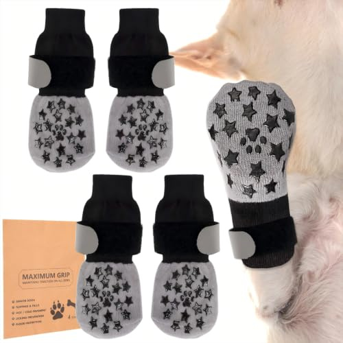VINATO Calcetines Antideslizantes para Perros Talla L – Pack de 4, Transpirables y Reversibles, con Banda Reflectante, Barrera contra el Asfalto Caliente en Verano