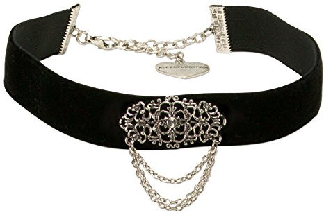 Alpenflüstern Trachten-Samt-Kropfband Thea - nostalgische Trachtenkette enganliegend, Kropfkette elastisch, eleganter Damen-Trachtenschmuck, Samtkropfband breit schwarz DHK200
