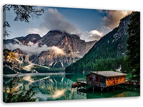 Feeby Bilder Pragser Wildsee 40x30 cm 1 Teilig Wohnzimmer Schlafzimmer Büro Flur Küche Wandbilder Leinwandbilder Modern Bild auf Leinwand Wanddekoration Kunstdruck Design Italien Berge Natur Grün