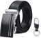 flintronic Herren Gürtel,Hochwertiges Leder material Ratsche Automatik Gürtel für Männer Ledergürtel Breite 3.5cm Länge 126CM-Schwarz (inkl Schlüsselbund & Geschenkbox)