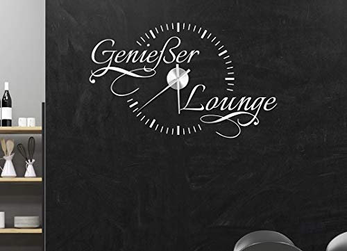 tjapalo® w-pkm284 95x58cm Wanduhr Küche Küchenuhr Genießer Lounge Wandsticker Küche modern Wandattoo Esszimmer Sprüche Wandtattoo Uhr mit Uhrwerk