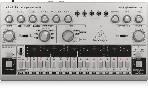 Behringer RHYTHM DESIGNER RD-6-SR Analog Drum Machine with 8 Drum Sounds, 64 Step Sequencer and Distortion Effects, Compatible with PC and Mac