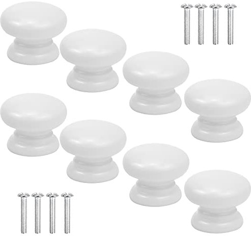 smatime 8 Pcs Bouton de Meubles, 33mm Blanc Boutons de Porte en Bois Rond Boutons de Tiroir Unique Trou Boutons de Porte Solide avec 9 vis pour Placard Armoire Cuisine Chambre d'Enfant