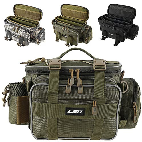 Ghopy Heavy Duty Fishing Tackle Bag 1000D Oxford Waterproof Insulated Multi-Pockets Fishing Bags and Holdall Storage Bag Carryall for Fly Carp Sea Fishing Accessoris Rod Lures Gear Bag (Green)
