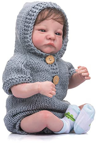 Enjoy with Love Neue 19-Zoll-Reborn-Puppe für Neugeborene, Levi Awake, Handfarbe, 3D-Haut, sichtbare Venen, hochwertige Kunstpuppe zum Sammeln (Blue Eyes)