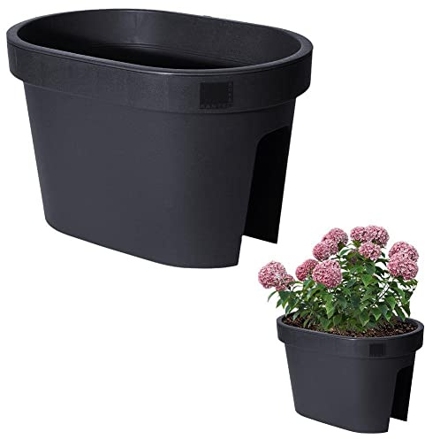 Vilde Jardinera para balcón, Maceta para barandilla, barandilla de balcón, Colgante, Color Negro, 39,5 x 26,5 x 24 cm