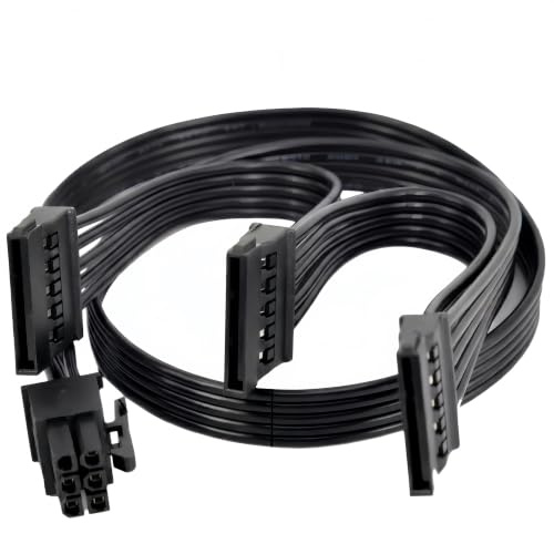 for Corsair PSU 6 Pin to 3X 15 Pin SATA Power Cable, for HDD/SSD/Riser | 6 Pin Male to 3X 15 Pin SATA Power Cable for Corsair RM/RMX/RMi/HX/HXi/CX/CX-M/CS/SF/TX/AXi/AX, Type 3/Type 4, 50+15+15+15cm