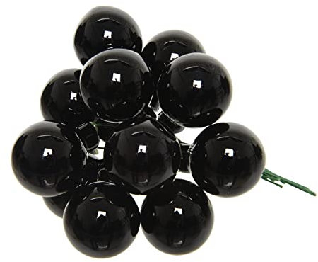 Kaemingk Weihnachtskugeln am Draht Glas 2,5cm x 12 Stück Spiegelbeeren glänzend Schwarz