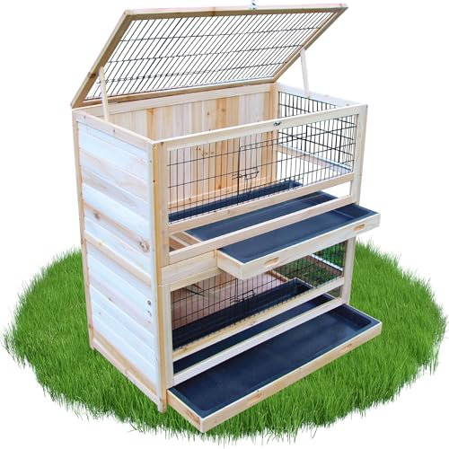 NYVI Hasenstall Rübe - Mit Kunststoffwannen für einfache Reinigung - Kaninchenstall für Indoor, überdachte Terrasse oder Balkon - Kleintierstall mit Acrylglasfenster - Nagerkäfig