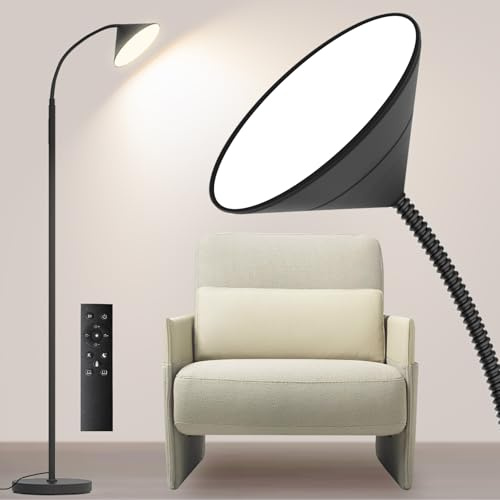 mukuxin 76 LED Floor Lamp, 18W/1800LM Super Bright Reading Standing Lamp,Stepless Dimmable&Adjustable Color Temperature 2700K-6500K w/Remote& Touch Control Lamps for Living Room Bedroom Office Black