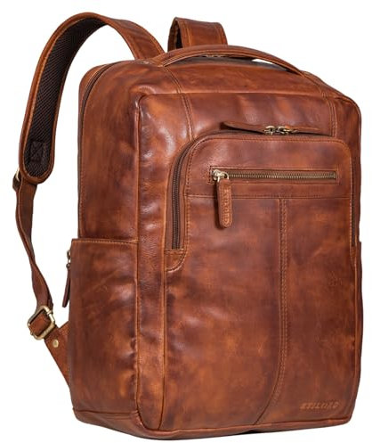 STILORD 'Guido' Exklusiver Business Lederrucksack mit Laptop-Fach 15,6 Zoll - Vintage Rucksack aus hochwertigem Echtleder zeitloses Design, Farbe:brandy - cognac