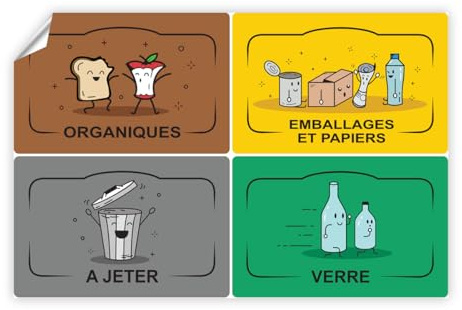 Ambiance Sticker Autocollants pour le Recyclage Adhésives pour Recycler et Séparer les Déchets, Poubelle Adhesif Français Label - 5 Étiquettes de 8.5 x 5.5 cm.