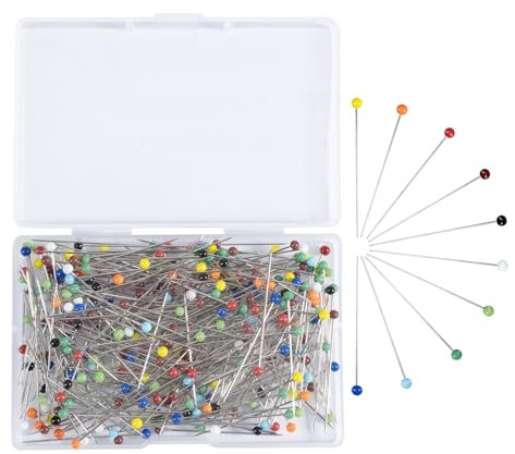 Nähnadeln, 300 Stück, Stecknadeln mit rundem Kopf, Kurzwaren, Patchwork, Nähen und Handwerk, 38 mm/Glaskopf 3 mm