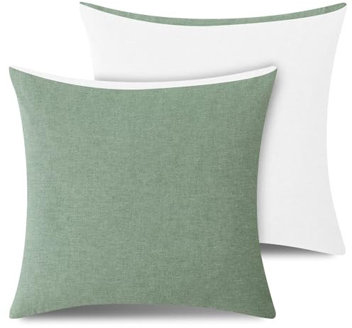 ATsense Kissenbezug 40x40 Grün, Kissenbezüge 2er 100% Gewaschene Baumwolle mit Leinen Textur, Kopfkissenbezug ÖkoTex Zertifiziert & für Allergiker Geeignet, Atmungsaktiv und Weich
