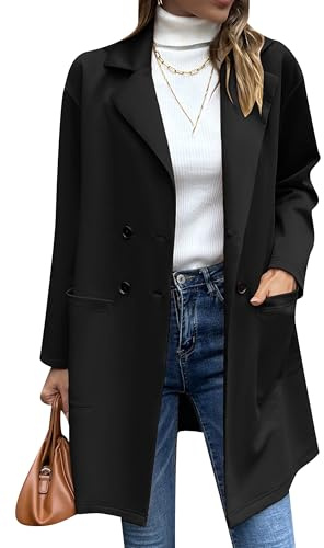 YMING Donne Semplice Elegante Business Manica Lunga Cardigan Formale Dressy Mid Long Doppio Breast Blazer Nero L