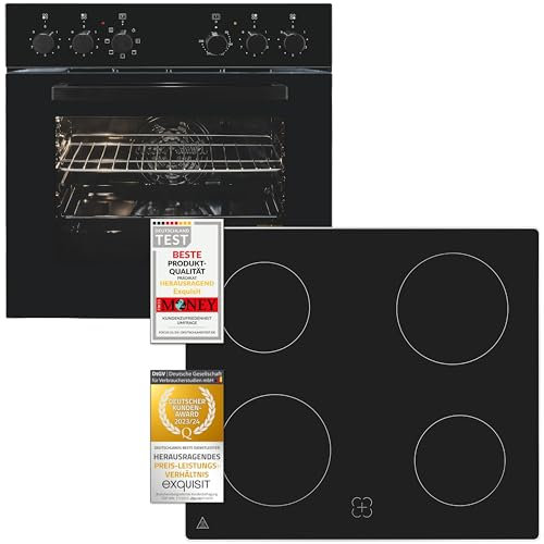 Exquisit Kit de cuisinière encastrable EHE256-U-020 noir - Volume intérieur de cuisson 59 l - 5 programmes de four - Classe énergétique A - Plaque de cuisson avec cadre