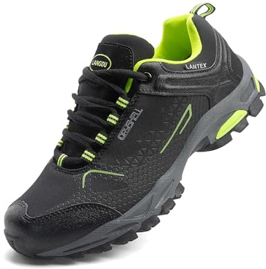 LANGDU Botas Montaña Zapatos Senderismo Hombre Mujer,Negro Verde 10,45EU