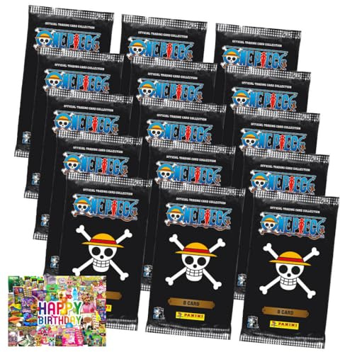 Bundle mit Panini One Piece Karten - Anniversary Sammelkarten (2025) - 15 Booster + Exklusive Geburtstagskarte