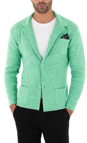 Giosal Cardigan Uomo Giacca Maglione Maniche Lunghe Taschino Tinta Unita Casual Vari Colori Made in Italy (IT, Testo, M, Regular, Regular, Verde Acqua Primaverile)