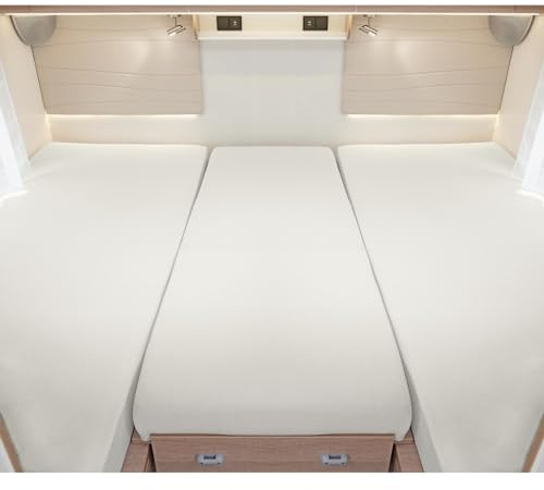 G BETTWARENSHOP – Spannbettlaken für Wohnmobile & Wohnwagen – Spannbetttuch Set 3-teilig für 2 Längsbetten + Mittelteil – Jersey Bettlaken für Heckbetten 2 Längsbetten + Mittelteil, grau