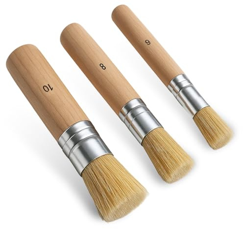 Juego de 3 pinceles redondos con plantilla de madera de alta calidad, pincel redondo de cerdas naturales, pinceles para pintura acrílica, óleo, acuarela, tiza, manualidades (3 tamaños)