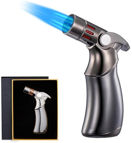 OBD Blow Torch Lighter with Safety Lock & Adjustable Flame Kitchen Blow Torch for Cooking Creme Brulee Desserts BBQ Camping & Searing (Black)