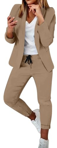 Richymfa Tailleur Donna Curvy 2 Pezzi Elegante Completo da Donna Maniche Lunghe Ufficio Blazer Leggeri Completi di Pantaloni e Blazer da Cerimonia con Completo Pantalone/Gonna