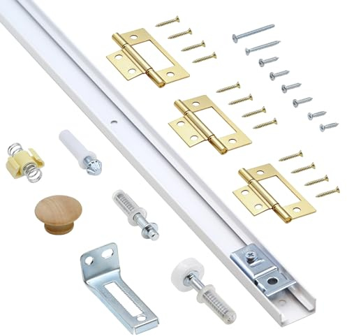 Bifold Door Hardware Kit with 30-inch One-Piece Track, Bi-fold Closet Door Track Kit, Bifold Closet Door Hardware Kit, Folding Door Hardware Repair Replacement Tool Kit (30 INCH)