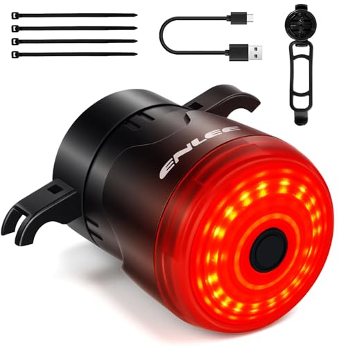 Ainiv Luci Posteriori per Bici, USB Ricaricabile Luci Bicicletta, Impermeabile IP66, 6 modalità, Rilevamento dei Freni, ON/off Automatico per Bici da Strada e Mountain Bike (Girare)