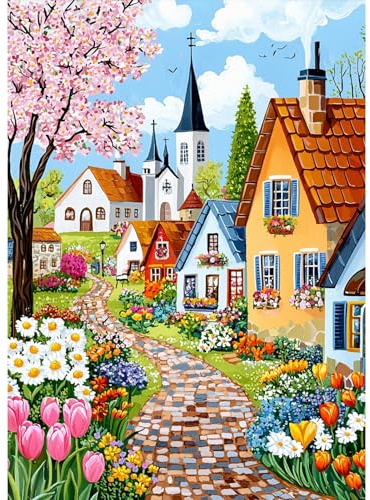 MAXBYE European Cottage Diamond Painting Kits, Diamond Art Kits for Adults | 5D DIY Flowers Gem Art Cross Stitch for Beginner, Diamond Painting Full Drill Crystal Craft Gifts Home Wall Decor 30x40cm