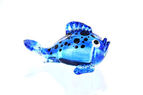 Kugelfisch Blau mit Schwarzen Punkten - Figur aus Glas Puffer - Glasfigur Glasfisch Korallenfisch Zierfisch Deko Setzkasten Vitrine Aquarium