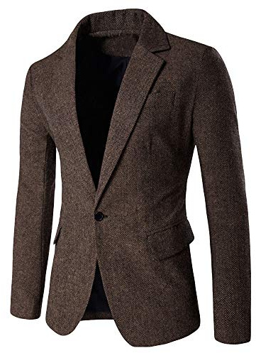Mens Classic Blazer Party Wedding Jacket Suits Elegant Slim Fit Autumn Winter Single Breasted Vintage Retro Smart Formal Business Dinner Suits Jacket Waistcoat Size M-XXL Coffee