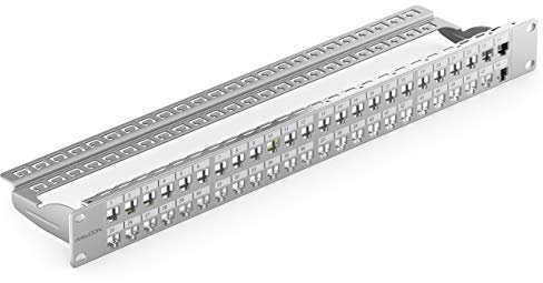 deleyCON 48 Porte Patch Panel Pannello Patch Modulare per Moduli RJ Keystone 1HE (1U) 19 Pollici Montaggio Rack CAT5 CAT6 CAT7 CAT8 Compatibile LAN Rete Grigio
