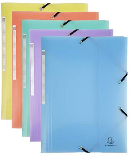 Exacompta 55170E 5er Pack Premium Kunststoff-Einschlagmappe Chromaline aus transluzentem Polypropylen mit 3 Klappen und 2 Gummizügen DIN A4 farbig sortiert